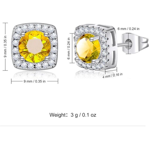 Women's Yellow Square Simulated Dainty Diamond Halo Sparkling Stud Earring - Picture 6 of 9